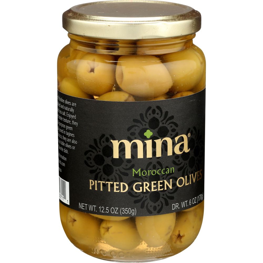 Mina Pitted Green Moroccan Olives, 12.5 Ounce -- 6 Per Case