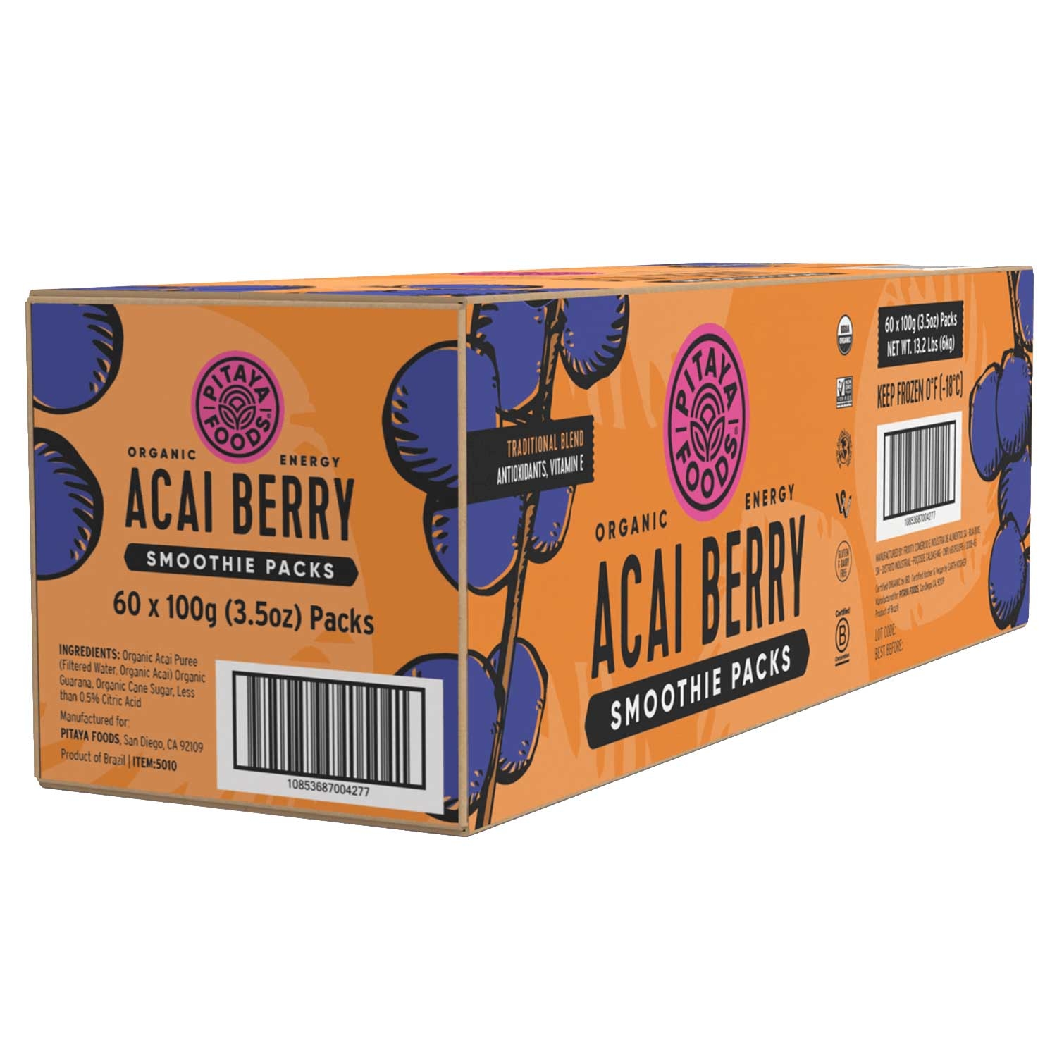 Pitaya Plus Organic Sweetened Acai with Guaran Smoothie Pack, 100 Gram -- 60 per case