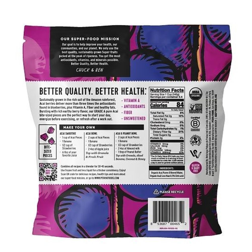 Pitaya Foods Organic Unsweetened Acai Berry Bite Sized Pieces, 12 Ounce -- 8 Per Case