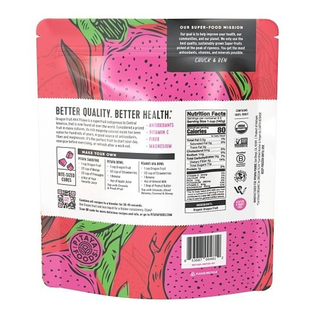 Pitaya Foods Organic Dragon Fruit Bite Sized Pieces, 32 Ounce - 6 per case