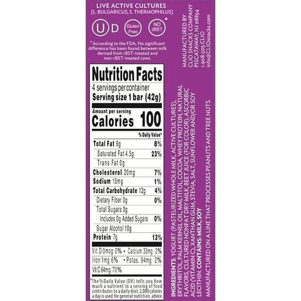 Clio Chocolate Covered Mixed Berry Greek Yogurt Bar, 5.93 Ounce -- 6 Per Case