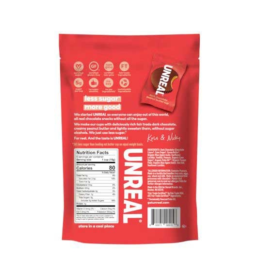 Unreal Dark Chocolate Peanut Butter Cup Candy, 4.2 Ounce Bag -- 6 per case
