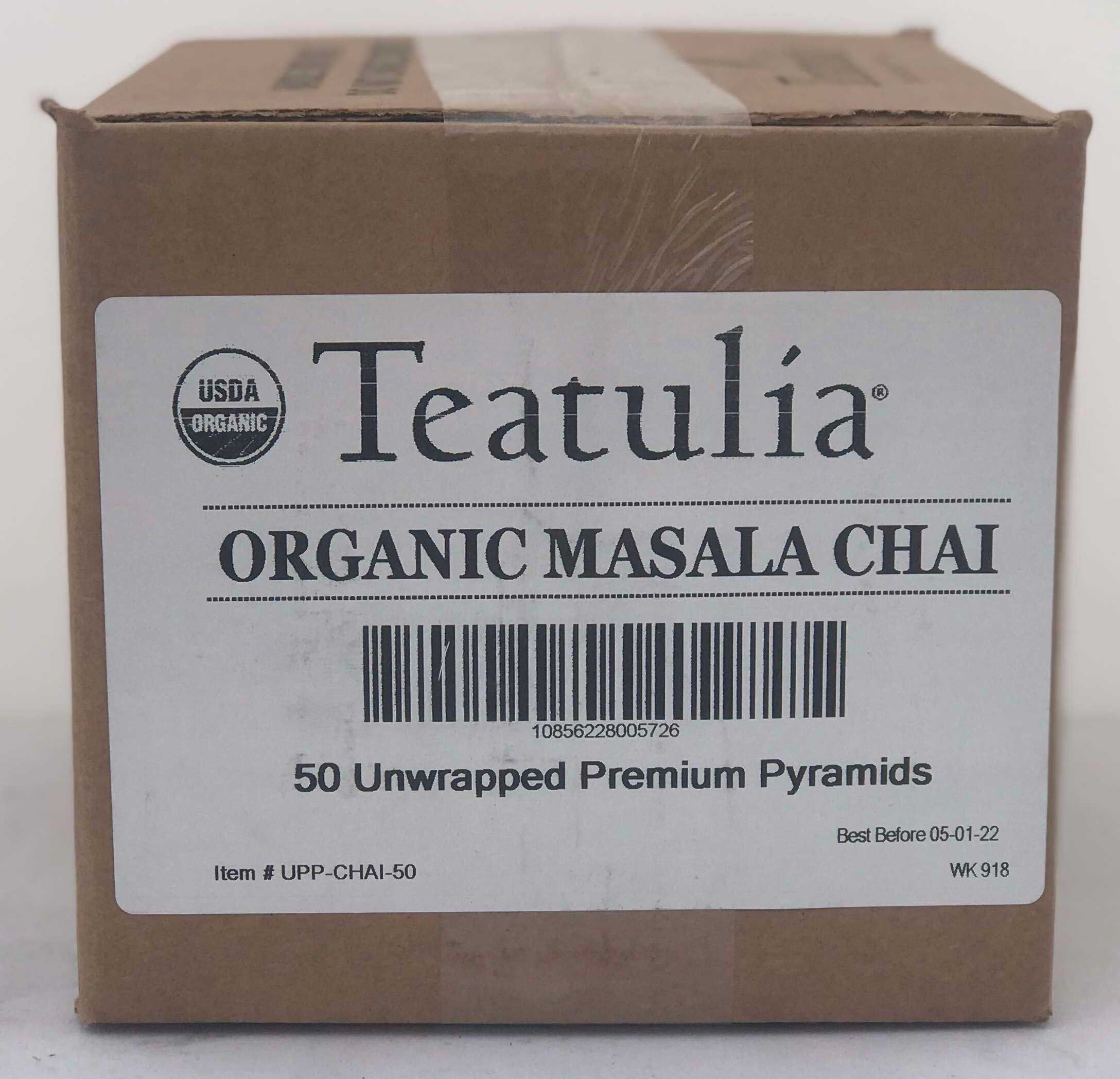 Teatulia Organic Masala Chai Unwrapped Premium Pyramid Tea -- 50 Per Case