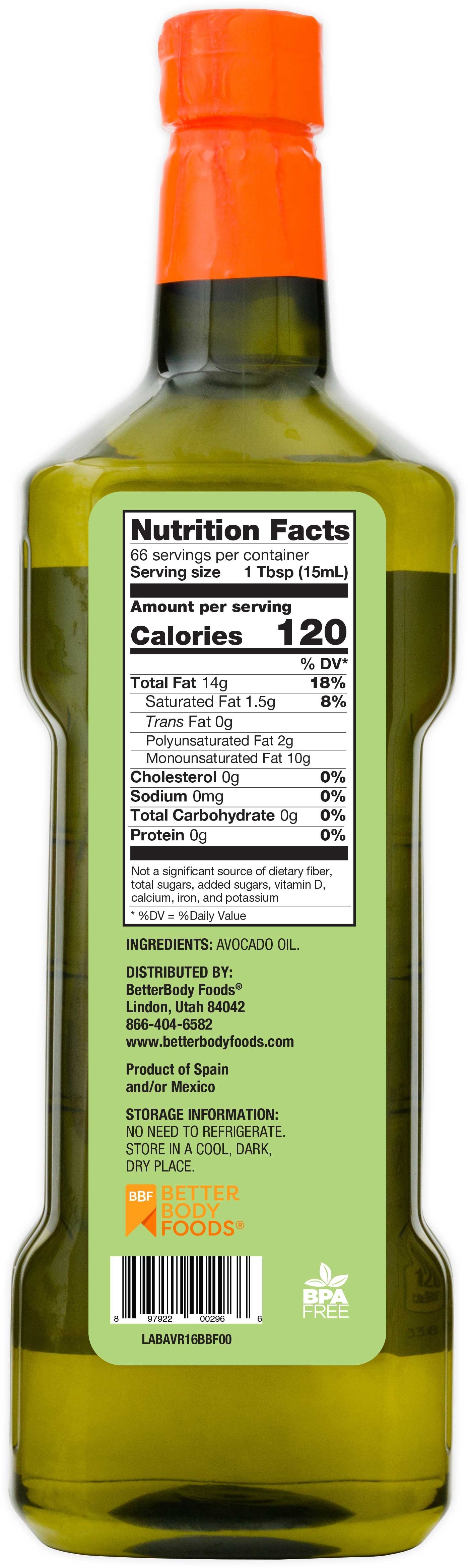 Betterbody Foods Refined Avocado Oil, 33.8 Fluid Ounce -- 4 per case