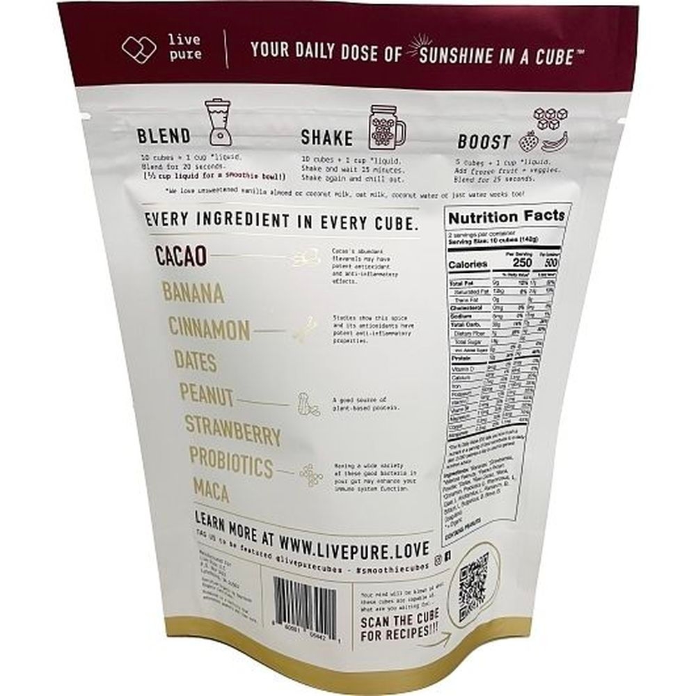 Live Pure Peanut Butter Protein Chocolate Smoothie Cubes, 20 count - 6 per case