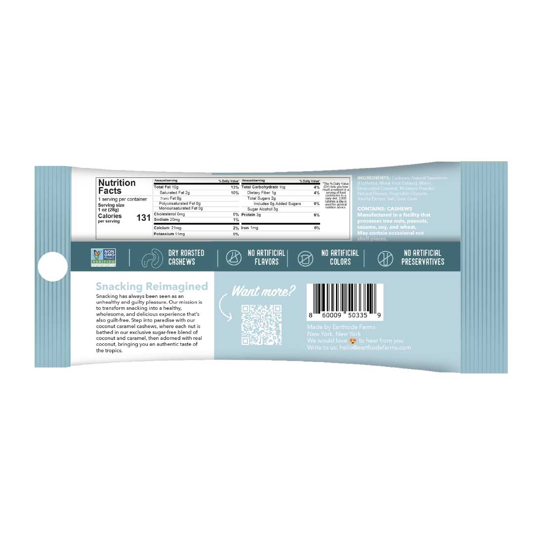 Earthside Farms Coconut Caramel Cashews, 1 Ounce -- 6 per case
