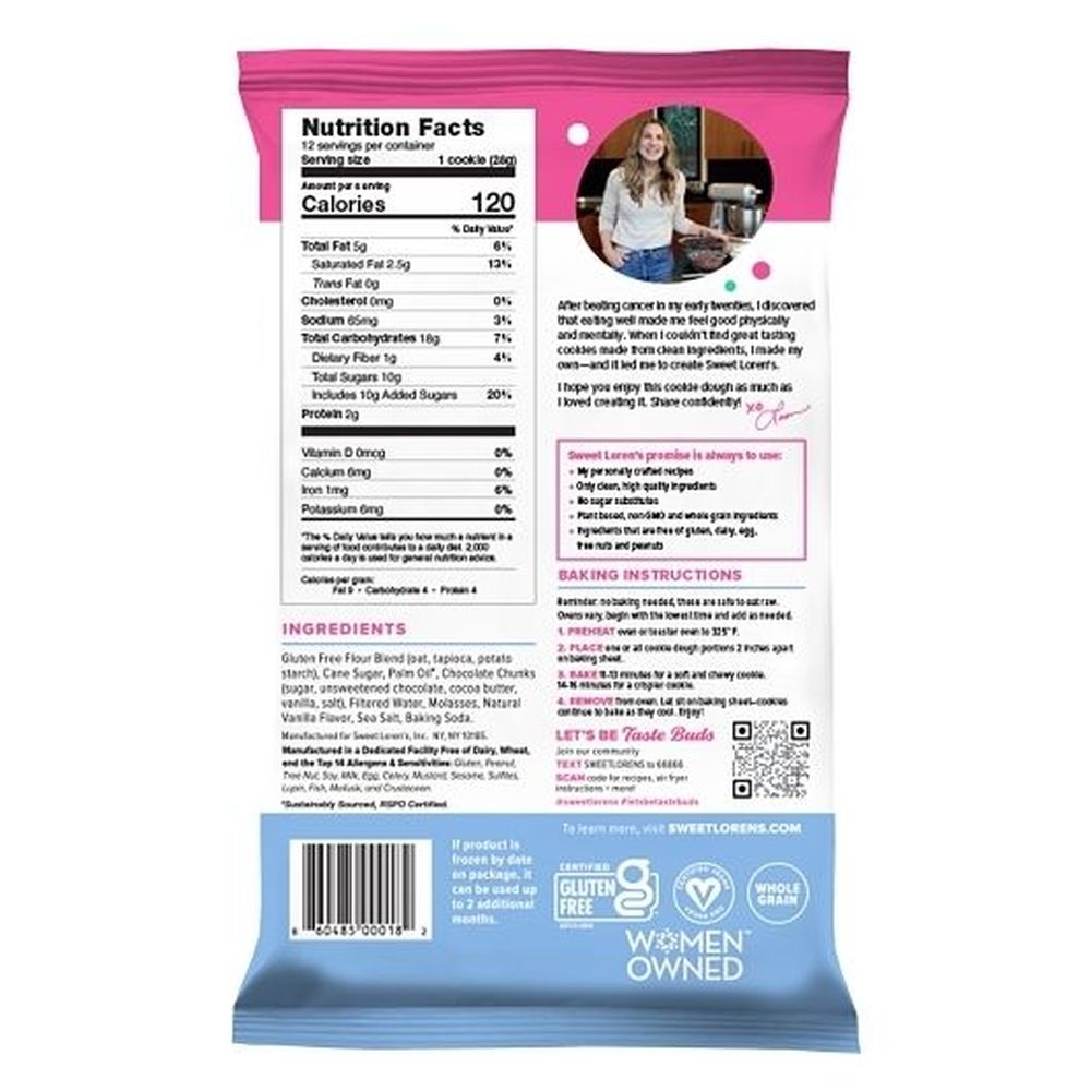 Sweet Lorens Place and Bake Gluten Free Chocolate Chunk Cookie, 12 Ounce -- 6 per case
