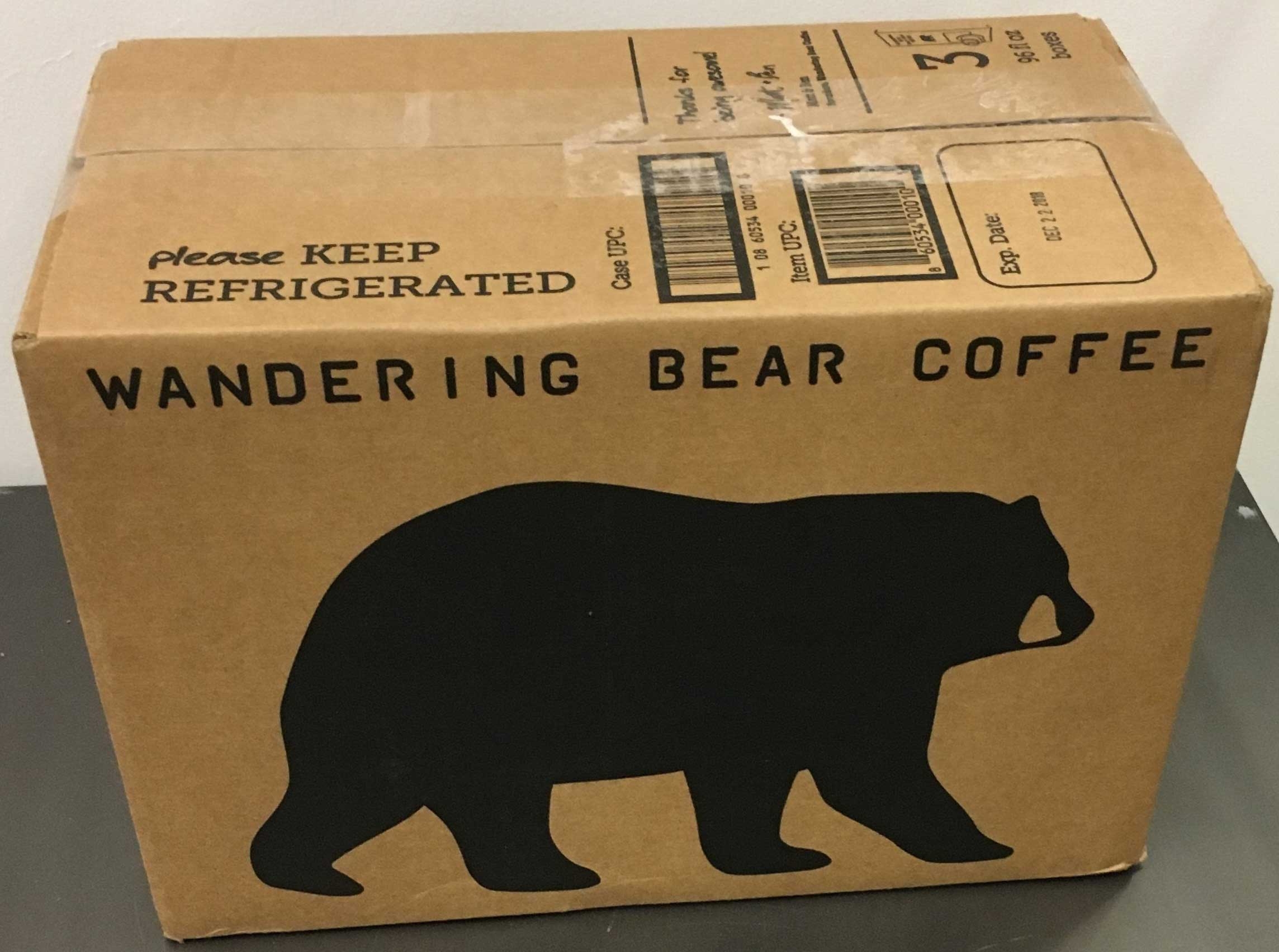 Wandering Bear Coffee Straight Black Organic Cold Brew Coffee, 96 Fluid Ounce -- 3 per case
