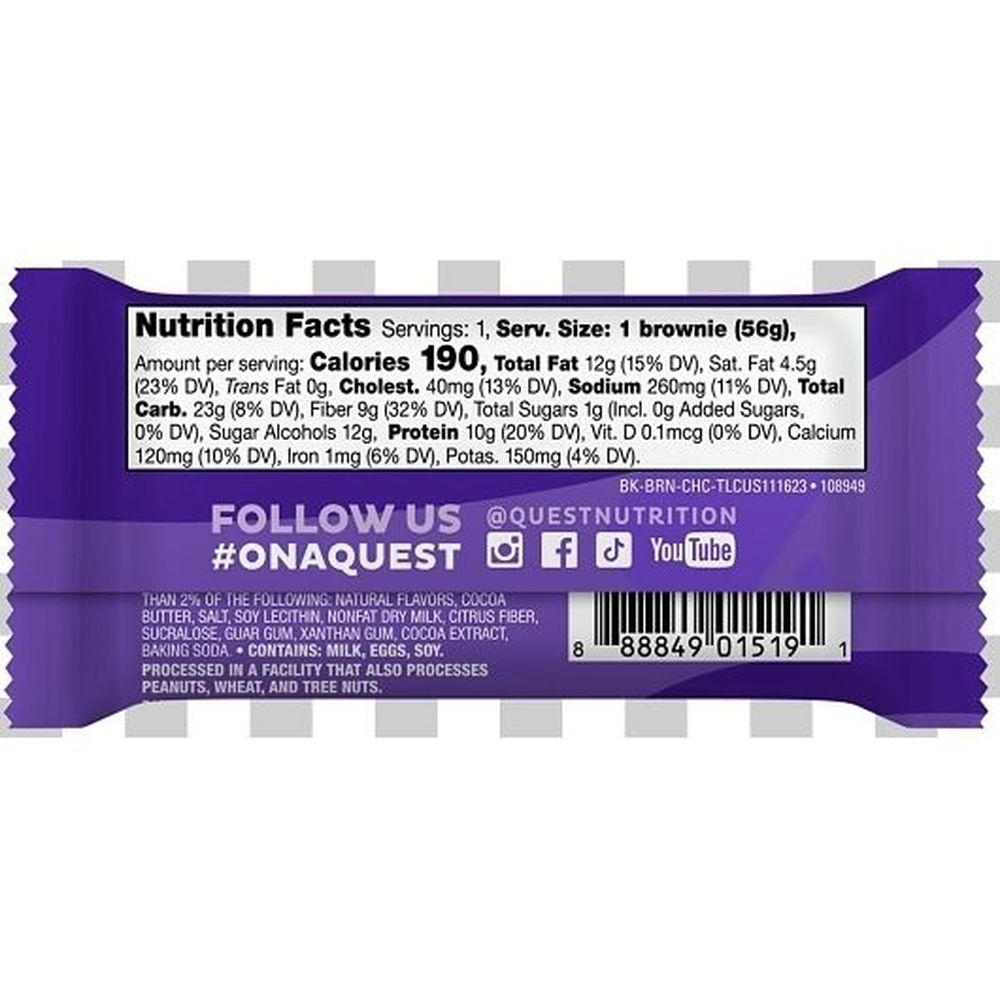Quest Nutrition Bake Shop Chocolate Brownies, 1.98 Ounce - 120 per case