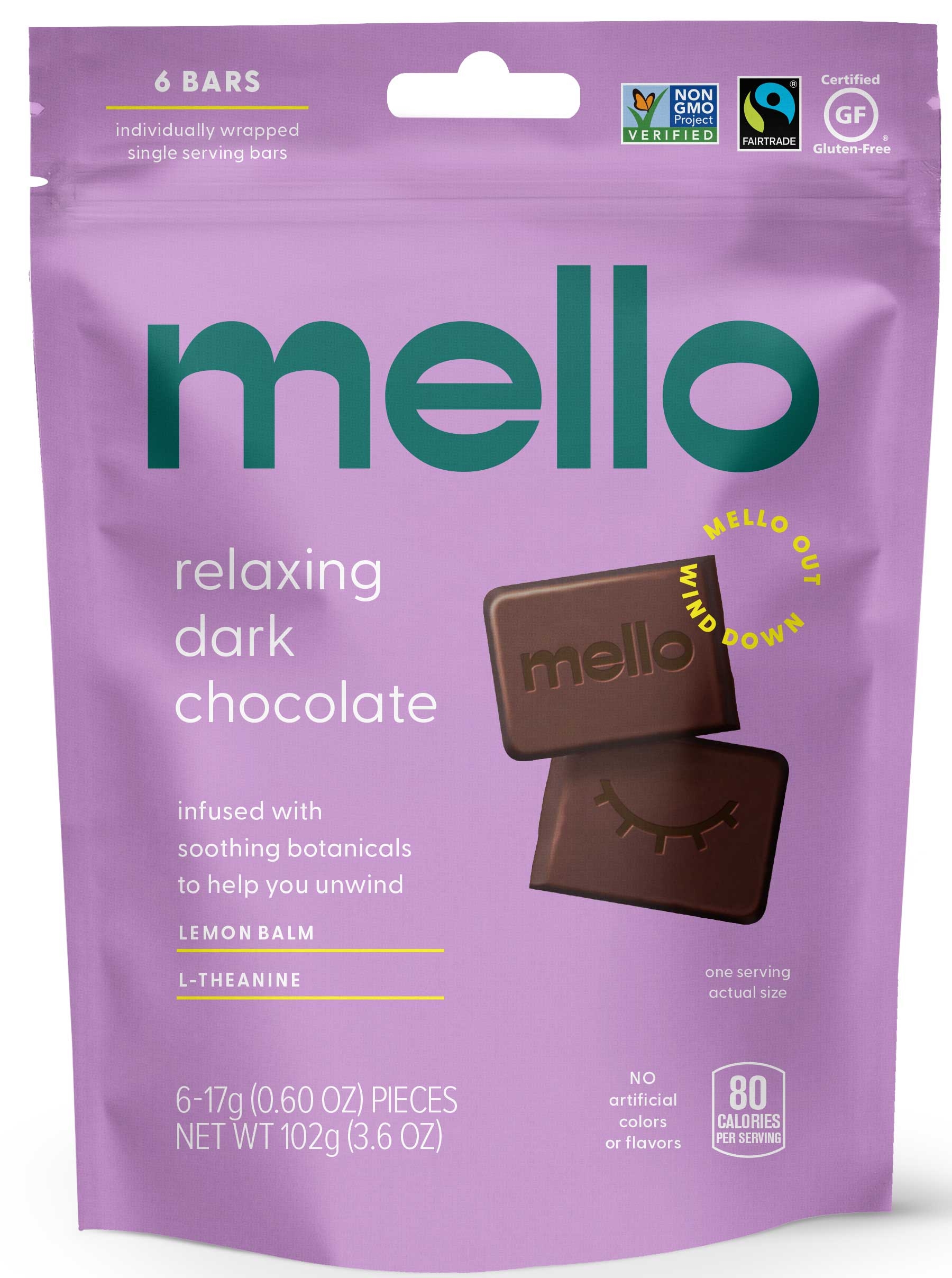 Mello Dark Chocolate in Stand Up Pouch - 6 per pack -- 10 packs per case