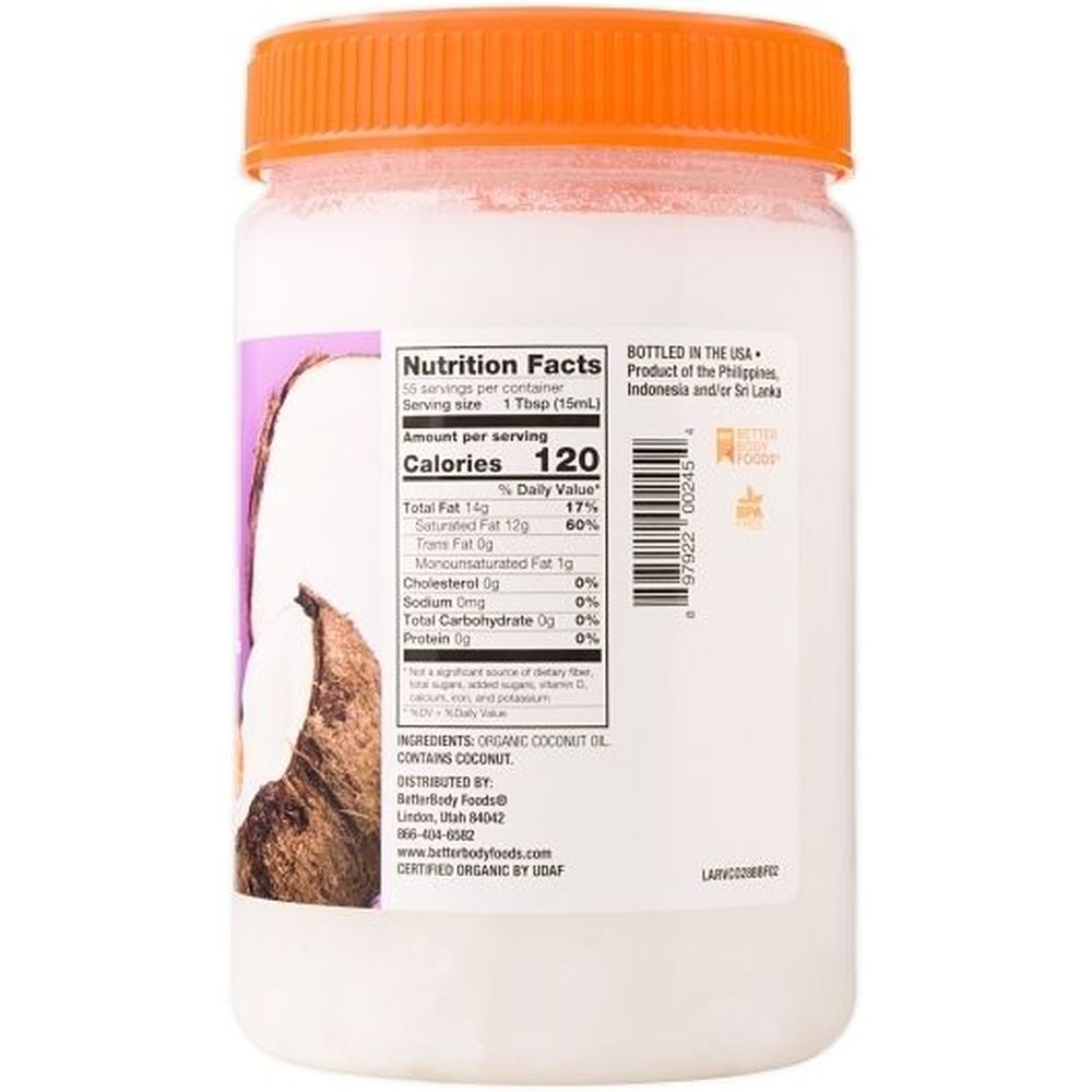 Betterbody Foods Organic Virgin Coconut Oil, 28 Fluid Ounce -- 6 Per Case