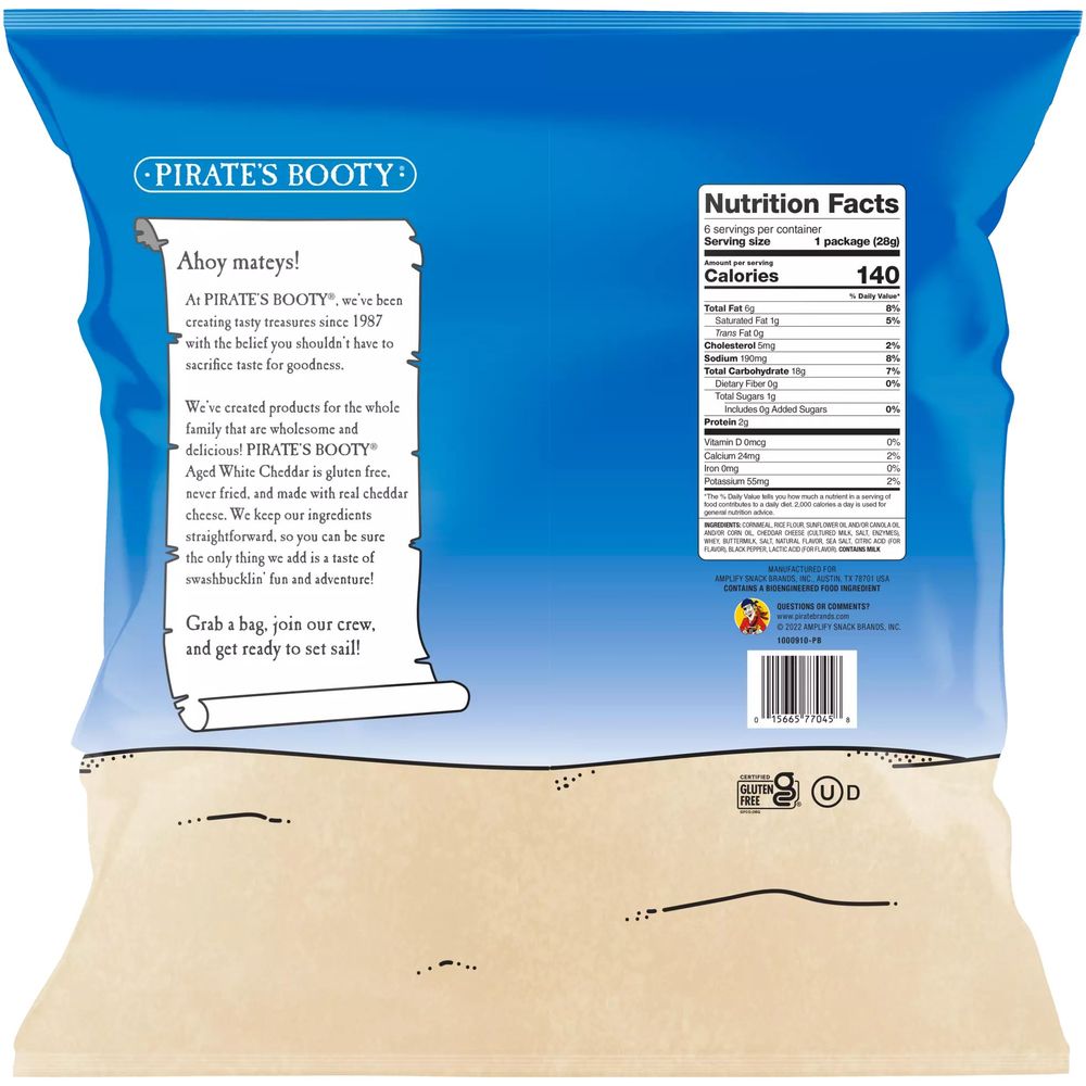 Pirates Booty Aged White Cheddar Rice and Corn Puffs, 6 Ounce -- 6 per case