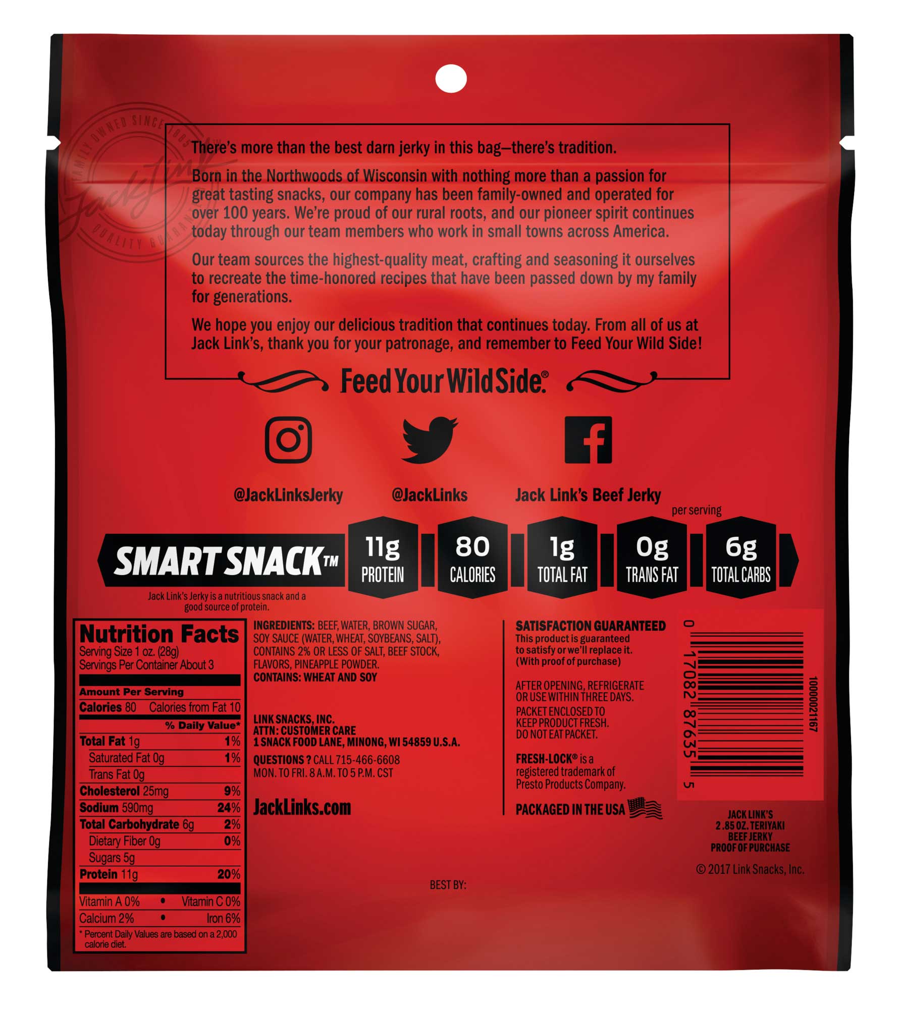 Jack Links Teriyaki Beef Jerky, 2.85 Ounce -- 8 per case.