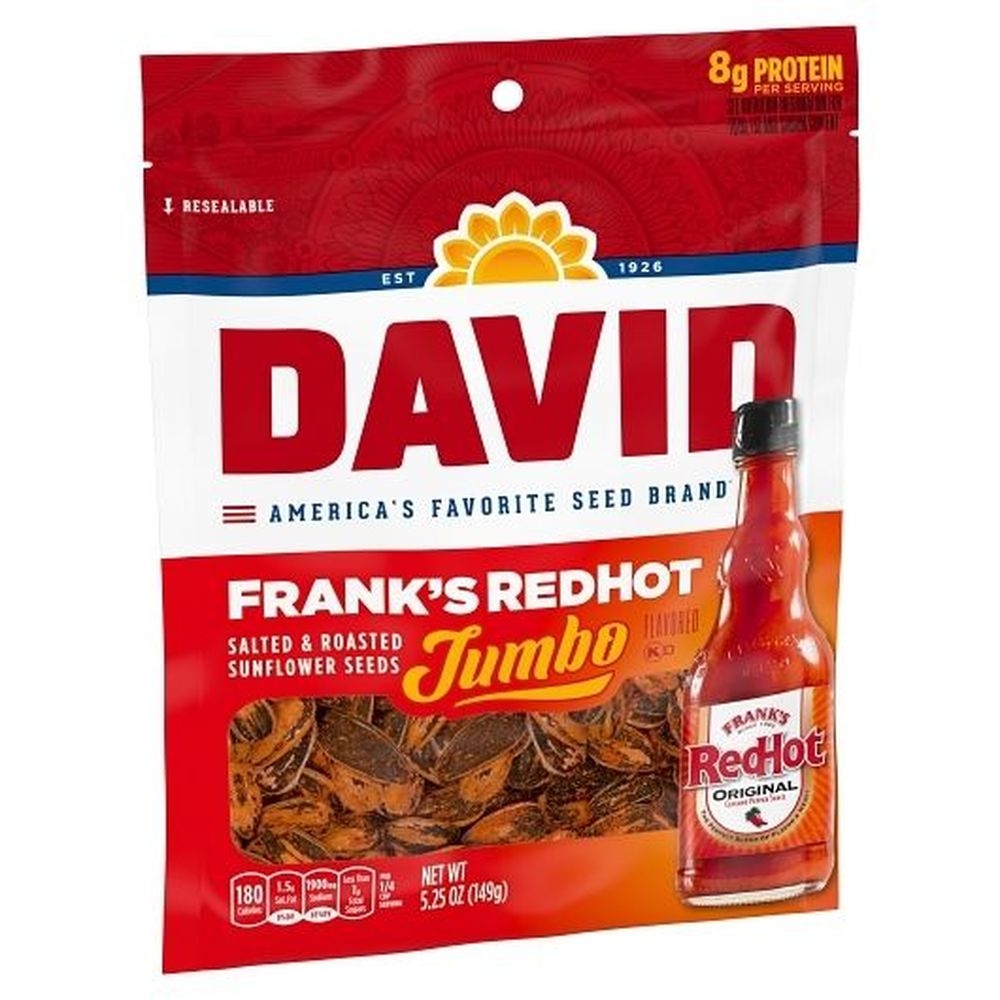 David Franks Redhot Flavored Salted And Roasted Jumbo Sunflower Seeds, 5.25 Ounce -- 12 Per Case