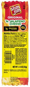 Slim Jim Original N Jalapeno Cheese Beef Snack Stick, 1.15 Ounce - 14 count per pack -- 6 packs per case