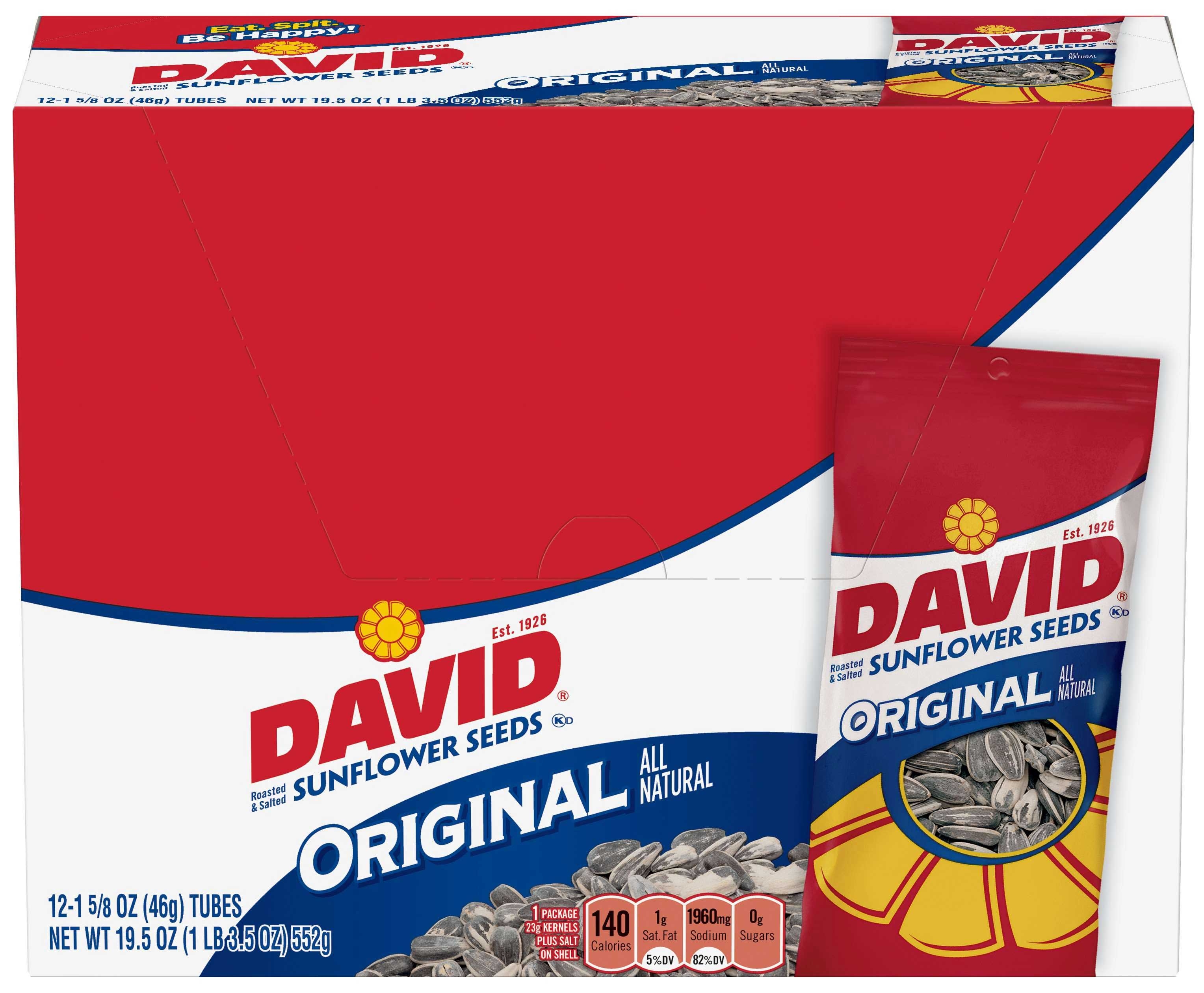 David Original In Shell Unpriced Sunflower Seeds, 1.62 Ounce -- 144 Per Case