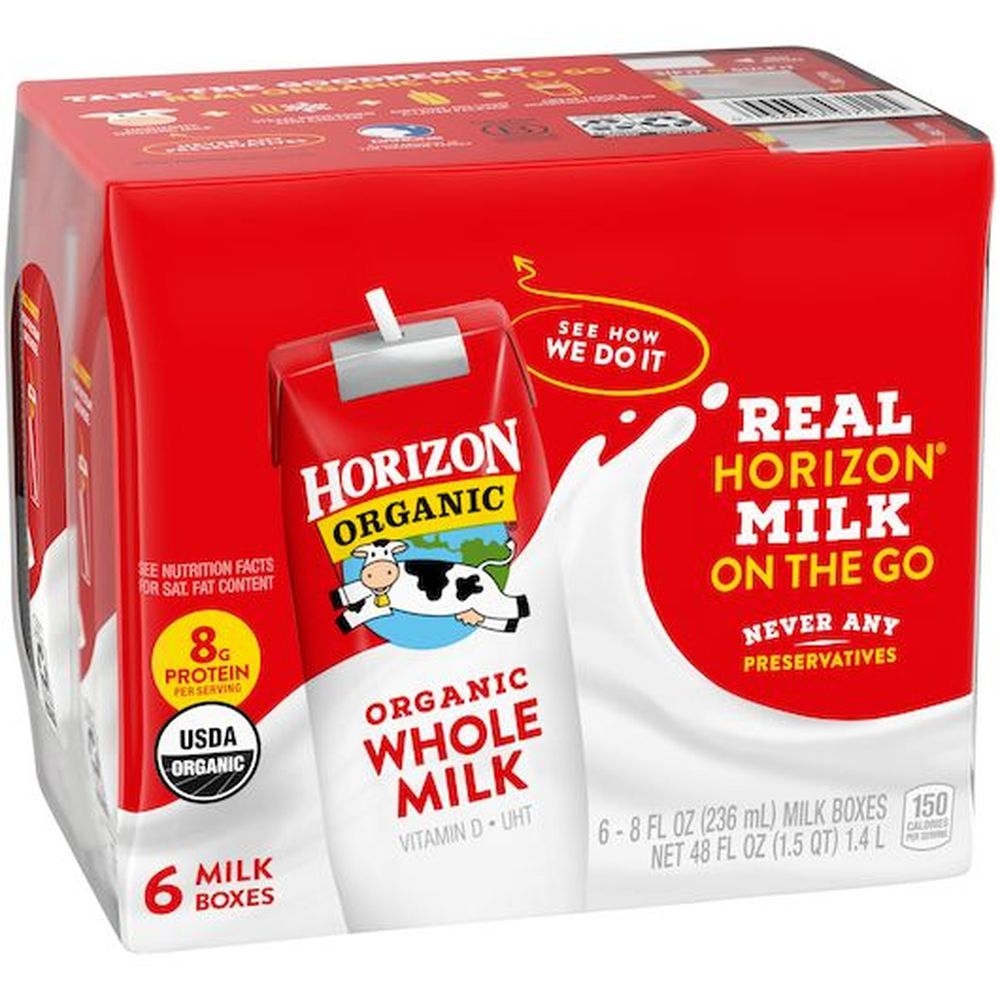 Horizon Organic Whole Milk, 8 Ounce Aseptic Box -- 6 per case