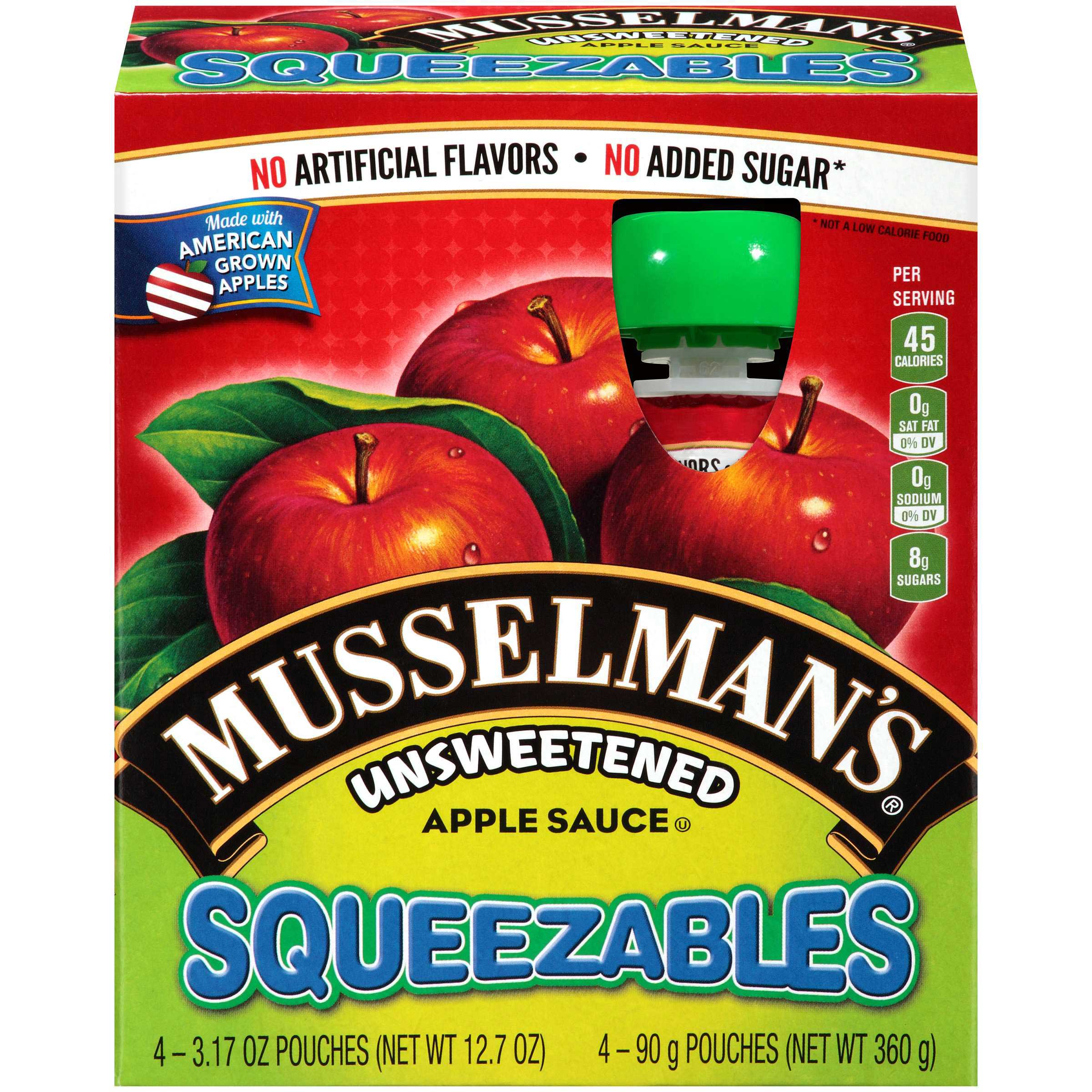 Musselmans Squeezables Unsweetened Applesauce, 3.17 Ounce -- 24 per case