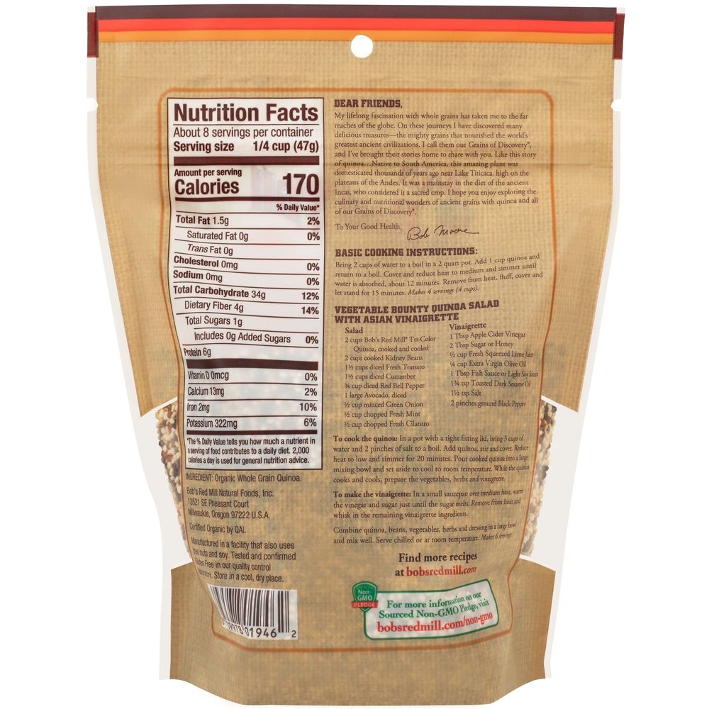 Bobs Red Mill Organic Tri Color Quinoa, 13 Ounce -- 5 per case