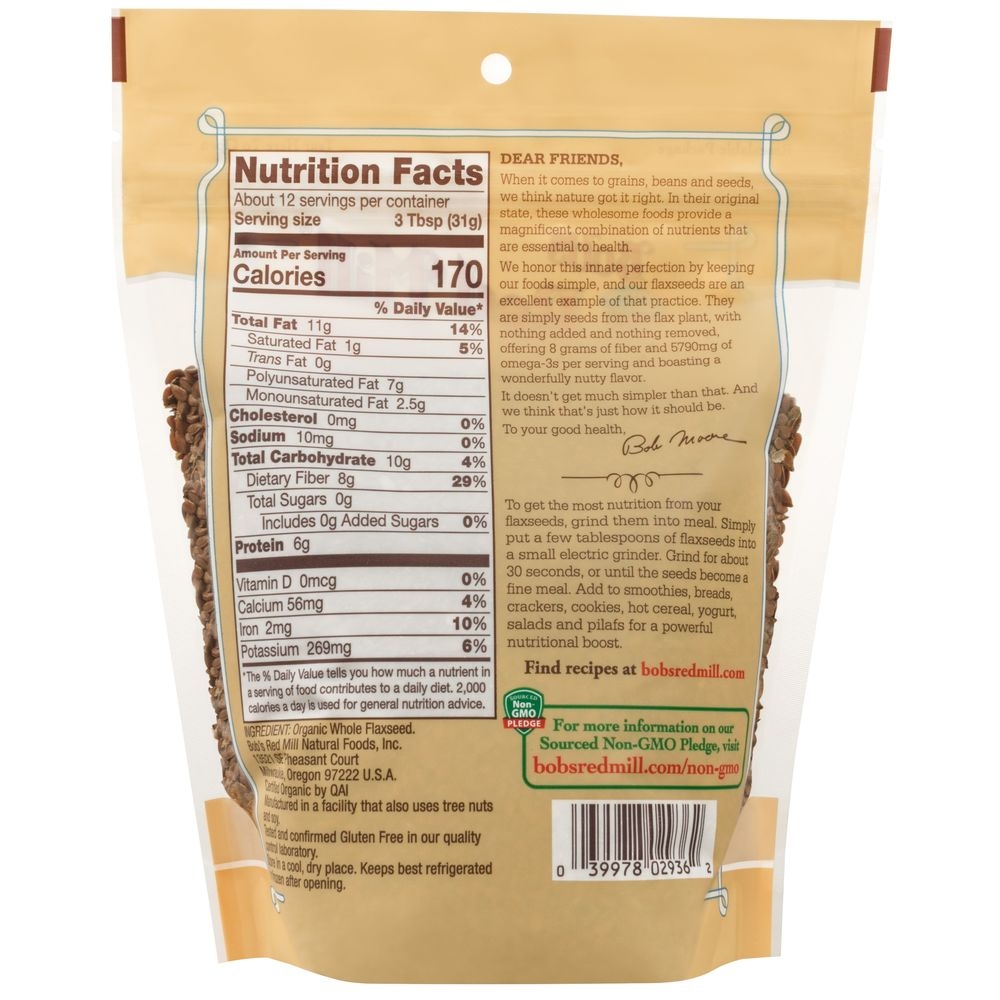 Bobs Red Mill Organic Brown Flaxseed, 13 Ounce -- 4 per case
