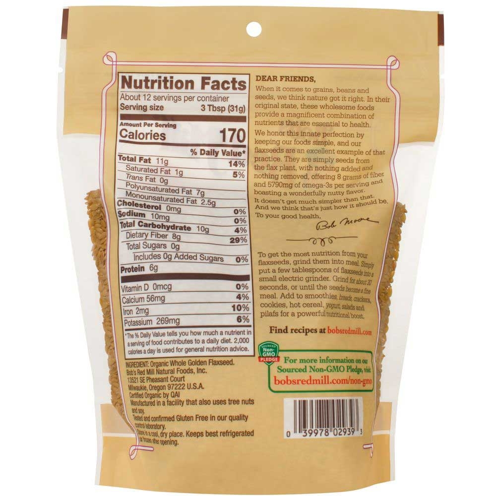 Bobs Red Mill Organic Golden Flax Seed, 13 Ounce -- 4 per case.