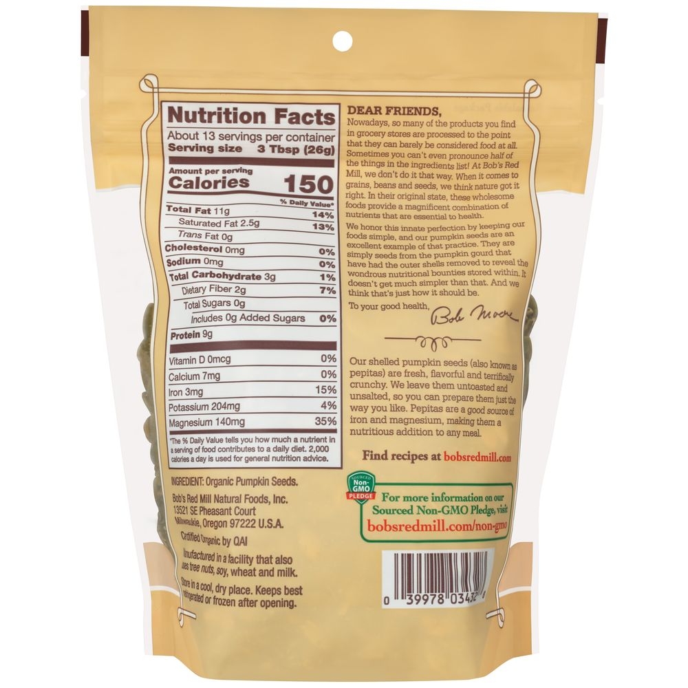 Bobs Red Mill Organic Pumpkin Seeds, 12 Ounce -- 4 per case