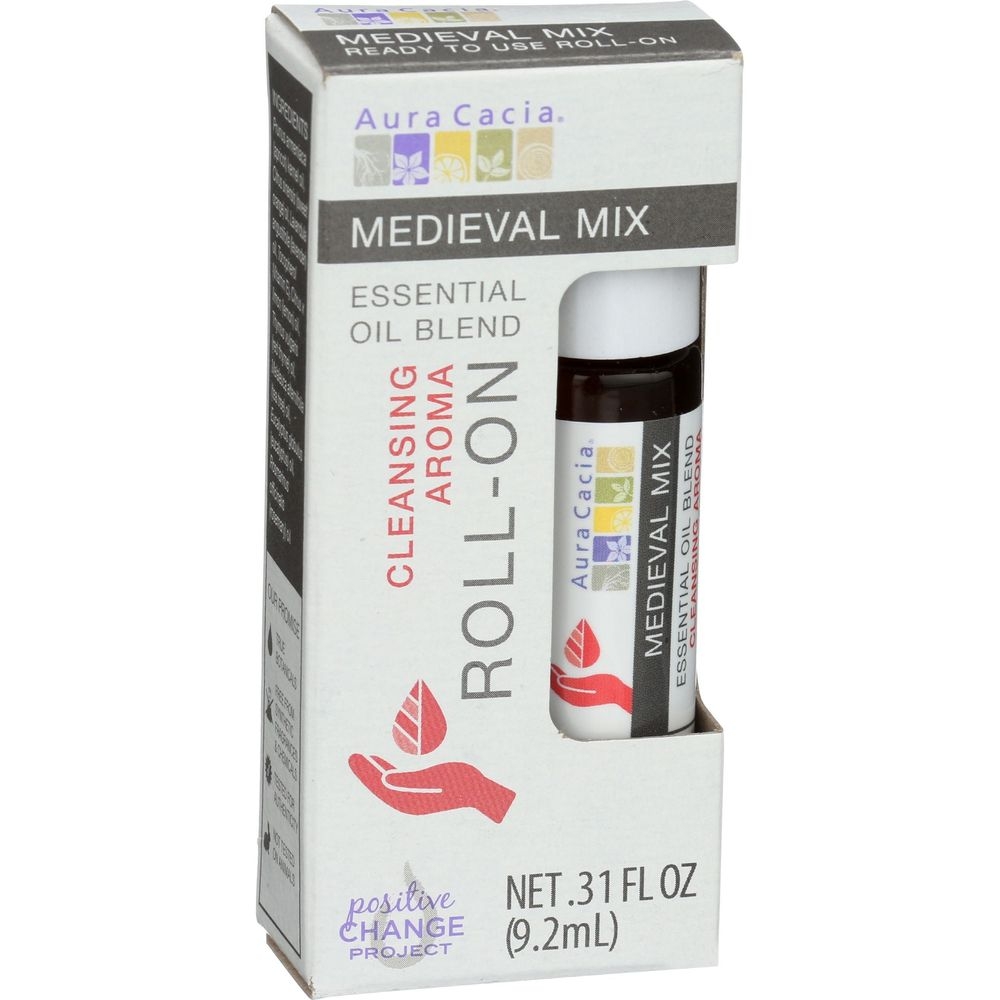 Aura Cacia Medieval Mix Purifying Essential Oil Blend Roll On, 0.31 Fluid Ounce -- 4 per case