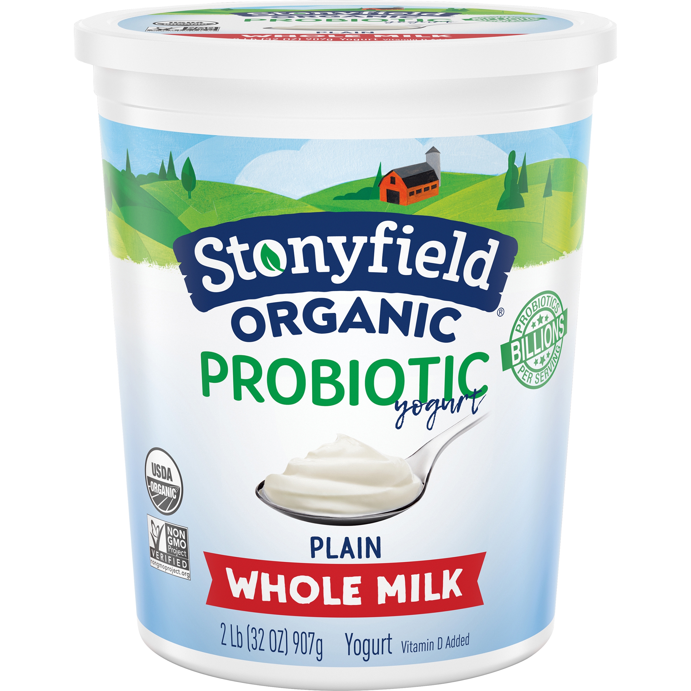 Stonyfield Farm Organic Probiotic Plain Whole Milk Yogurt, 32 Ounce -- 6 per case.