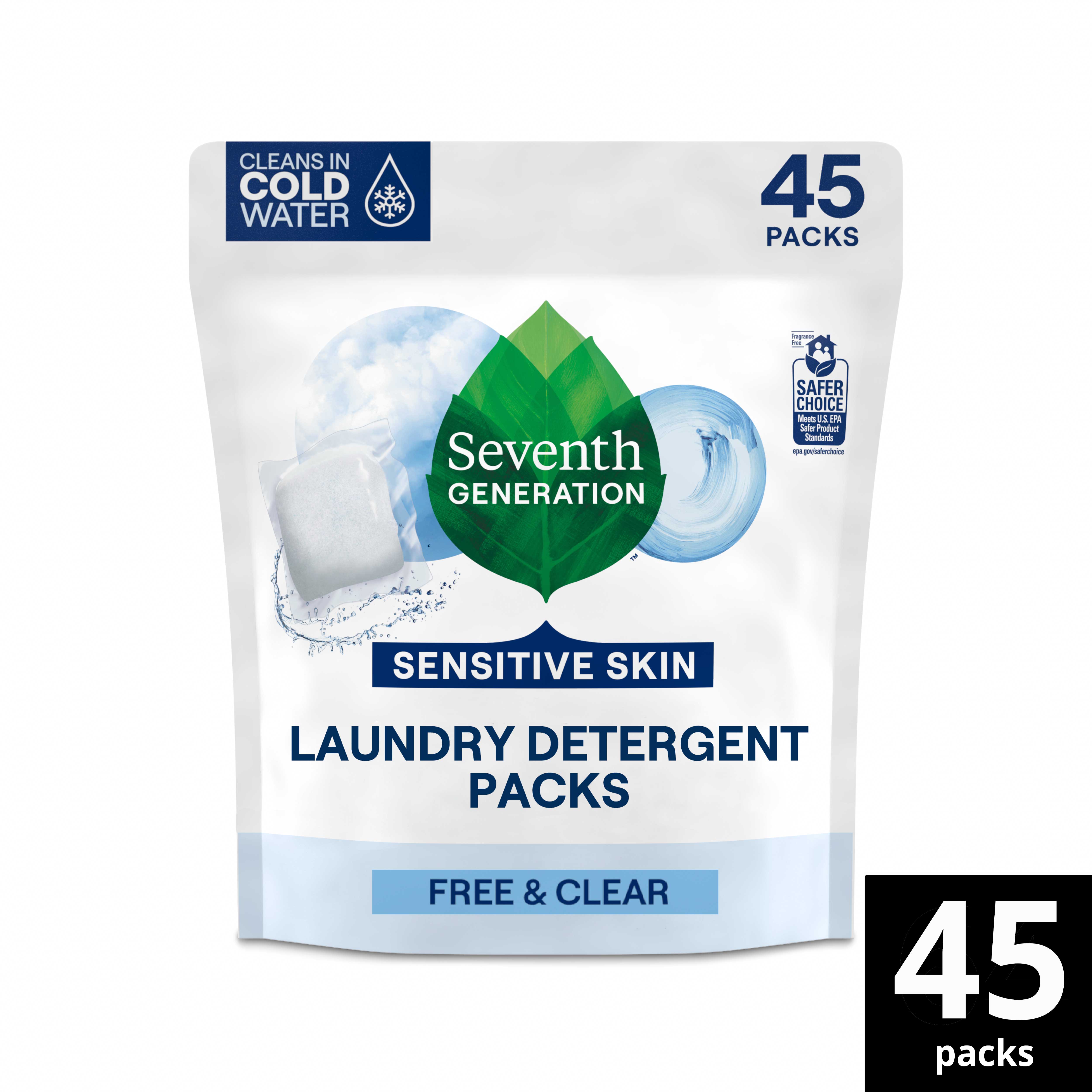 Seventh Generation Free and Clear Laundry Detergent Packs, 45 Count -- 2 per case