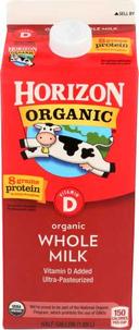 Horizon Organic Whole Milk, 0.5 gallon -- 6 per case