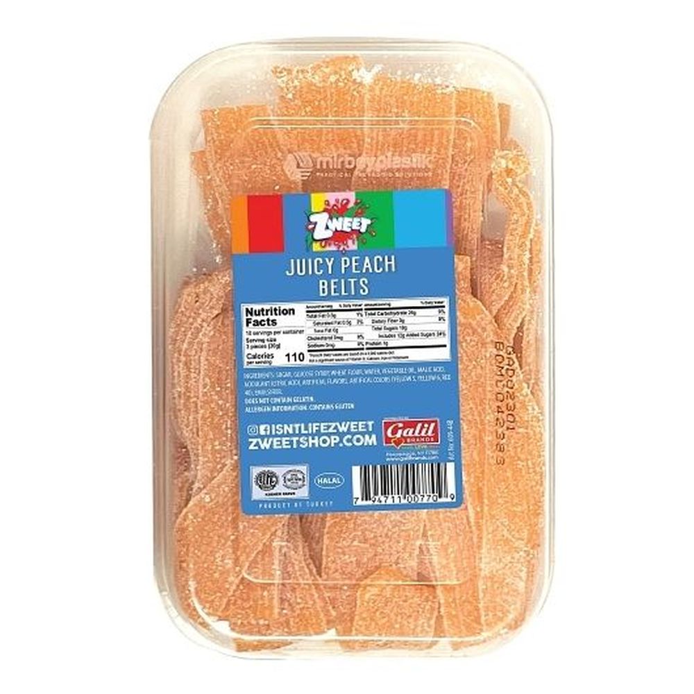 Zweet Peach Sour Belts Chew Candy, 10 Ounce -- 24 per case