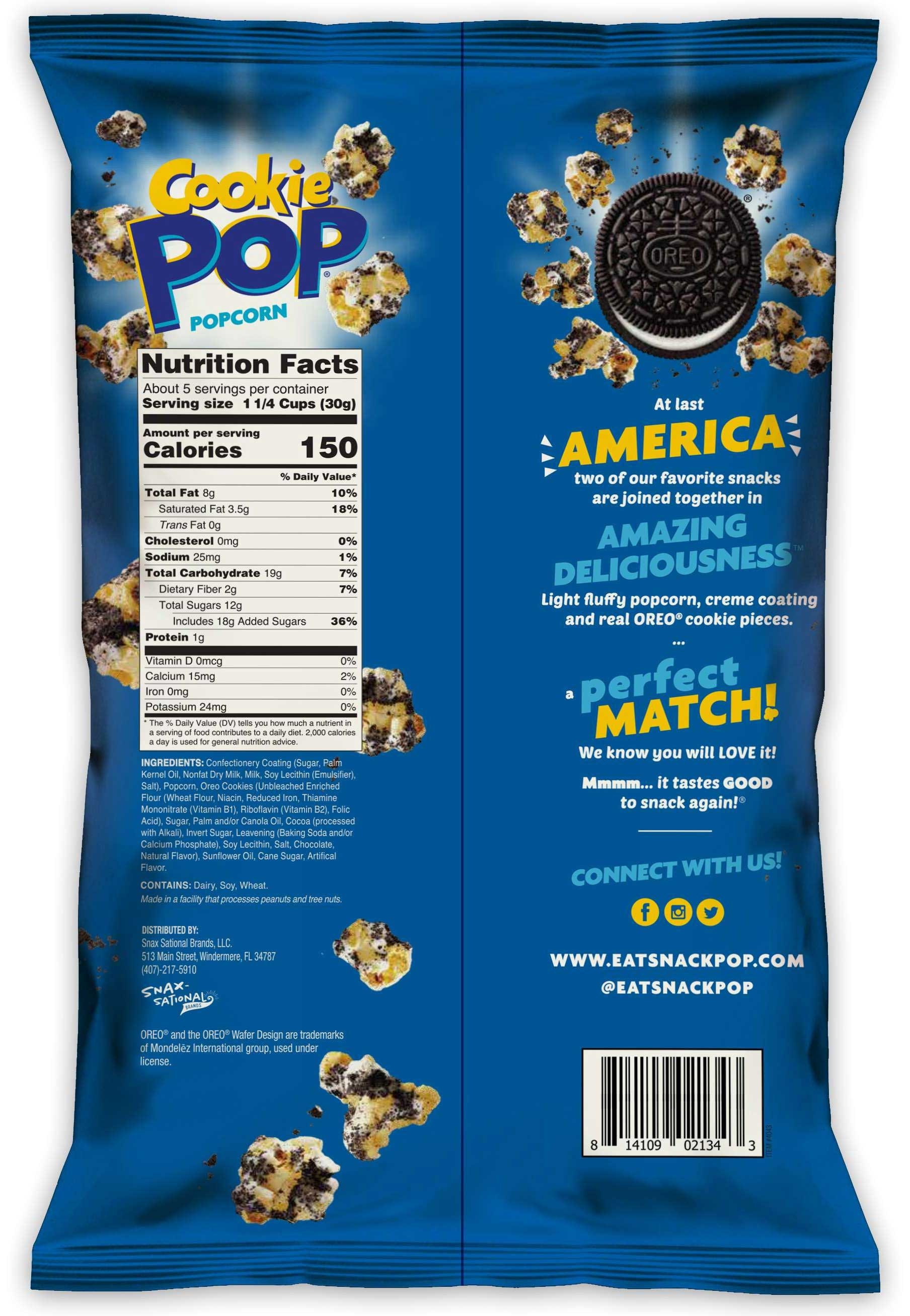 Snax Sational Oreo Cookie Pop Popcorn, 5.25 Ounce -- 12 per case