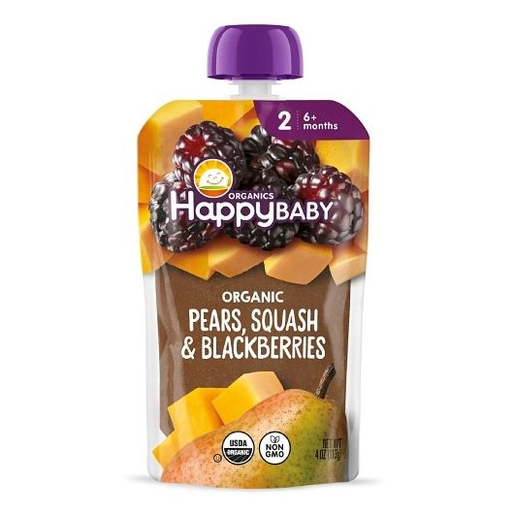 Happy Baby Organic Clearly Crafted Pears Squash and Blackberries Baby Food, 4 Ounce Pouch -- 16 per case