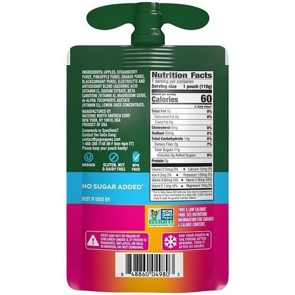 Gogo Squeez Active Strawberry Pineapple Orange Fruit Blend, 3.9 Ounce -- 40 per case