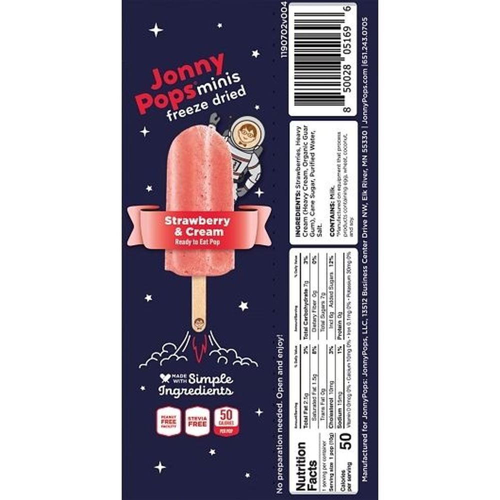 Jonnypops Minis Freeze Dried Strawberry Cream Pop, 10 Gram -- 50 per case