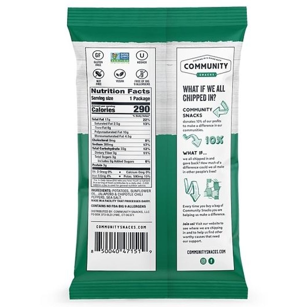 Community Snacks Fire Roasted Jalapeno Kettle Cooked Potato Chips, 2 Ounce -- 25 per case