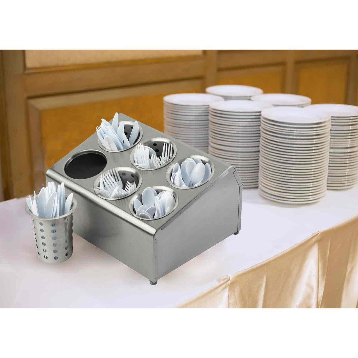 Tablecraft Stainless Steel Brushed Finish With Cuts Silverware Cylinder, 4.5 Dia. X 5.5 Inch