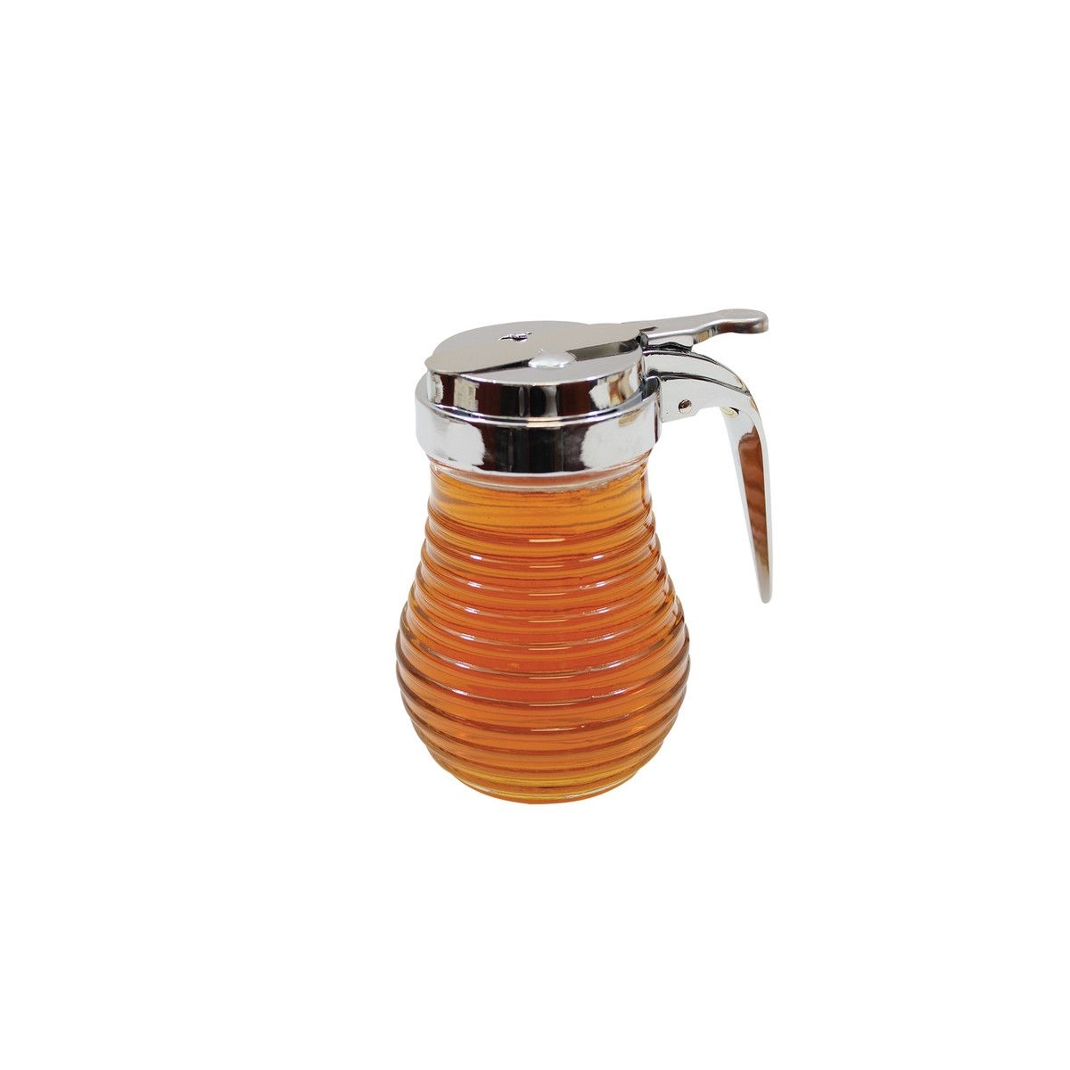 Tablecraft Beehive Collection Glass Syrup Dispenser with Chrome Plated Metal Top, 6 Ounce Capacity -- 12 per case