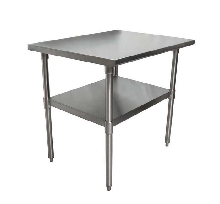 Bk Resources 18 Gallon T-430 Stainless Steel Flat Top Work Table With Galvanized Undershelf And Galvanized Legs, 36 Inch Width X 24 Inch Depth
