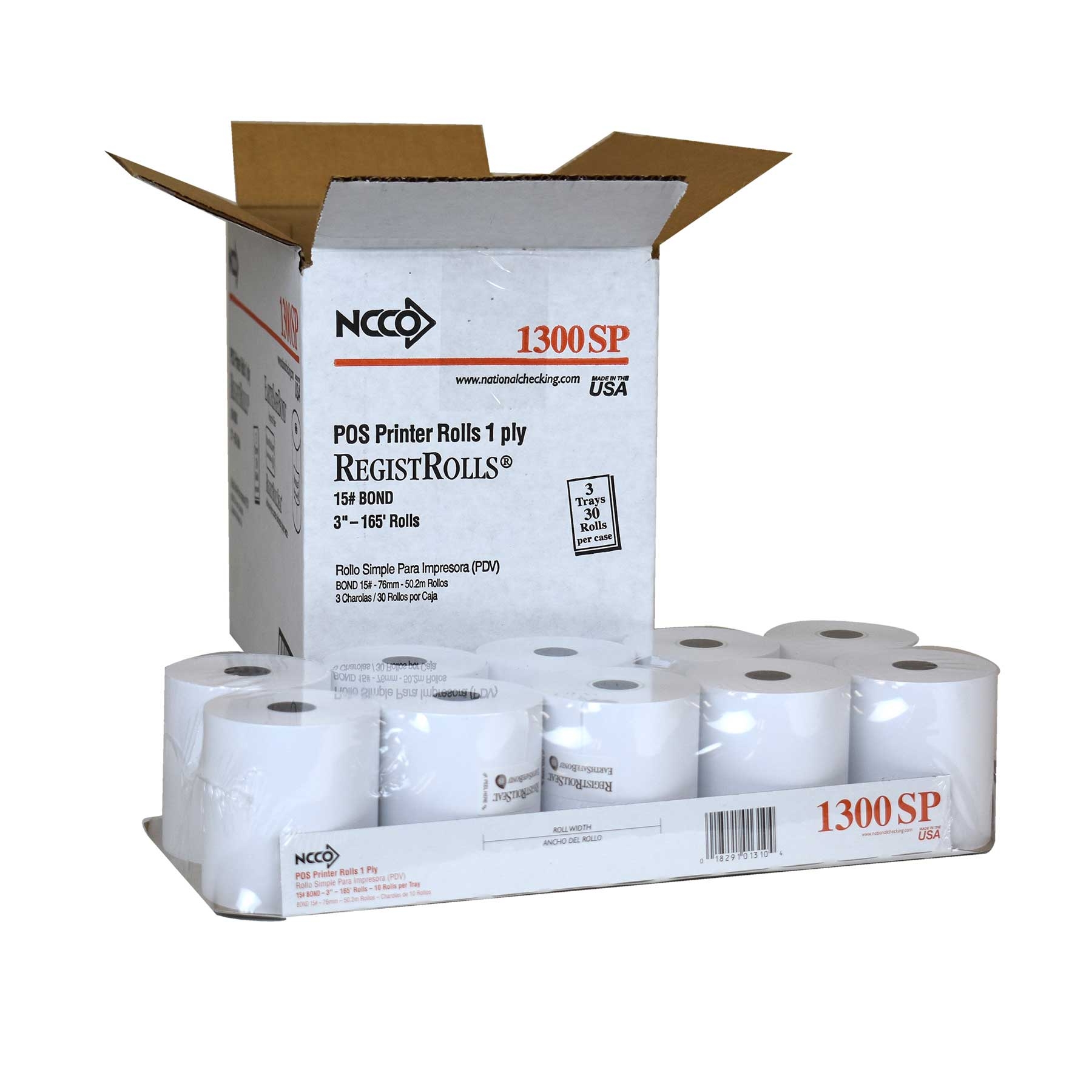 National Checking Company White Bond 1 Ply Register Roll Tape, 3 inch -- 30 per case.