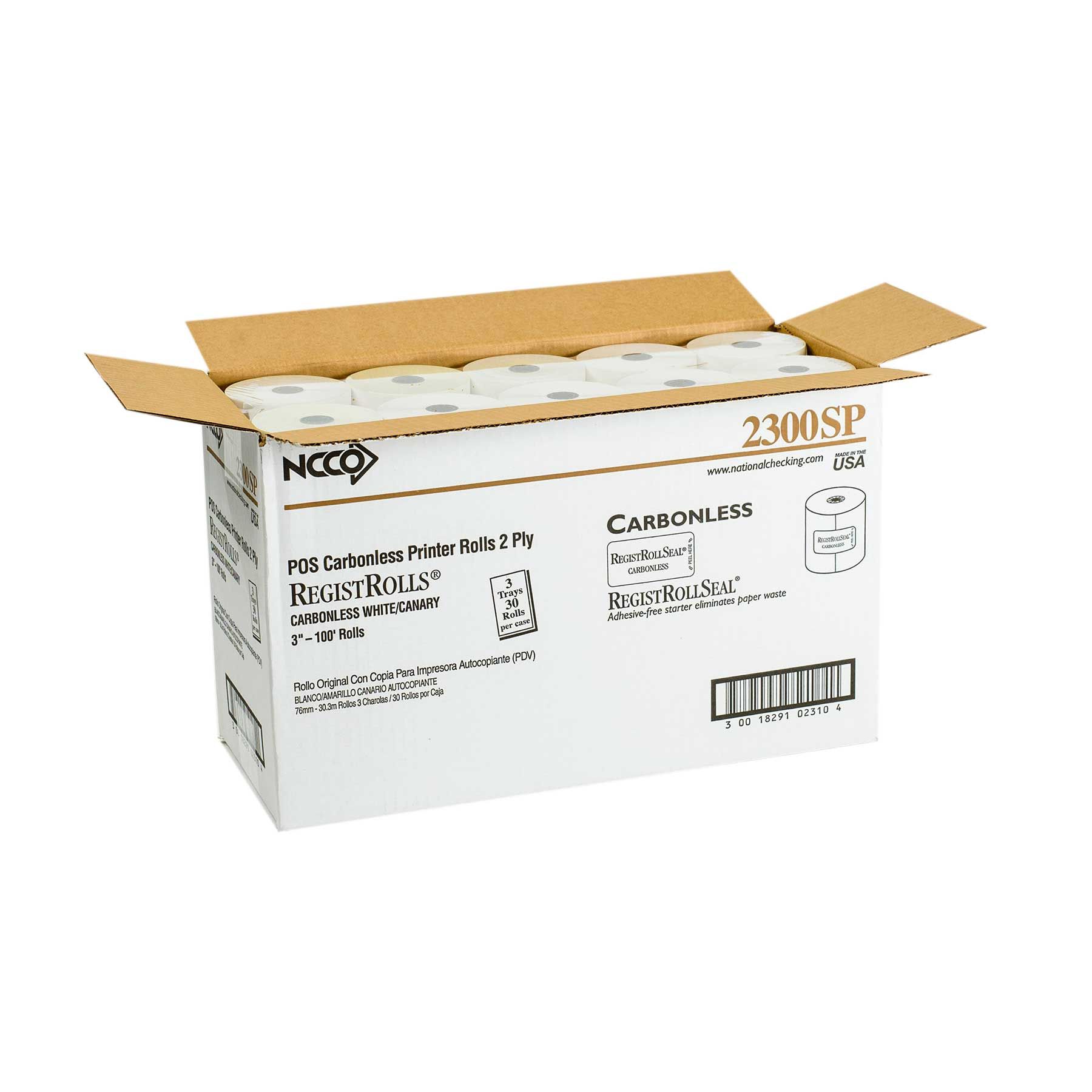 Ncco White/canary Carbonless 2 Ply Register Roll Tape, 3 Inch -- 30 Per Case