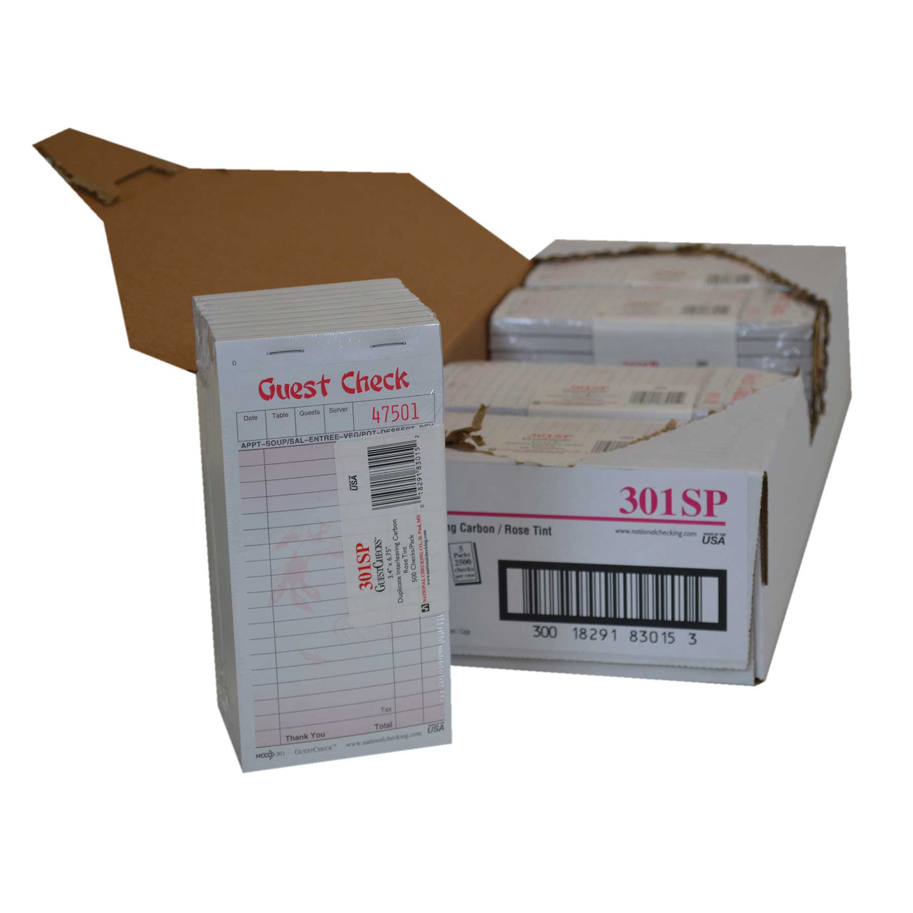 National Checking Company Interleaving Carbon Guest Check Paper - 2 Part Rose, 19 Line, 3.4 x 6.75 inch -- 50 books per case.