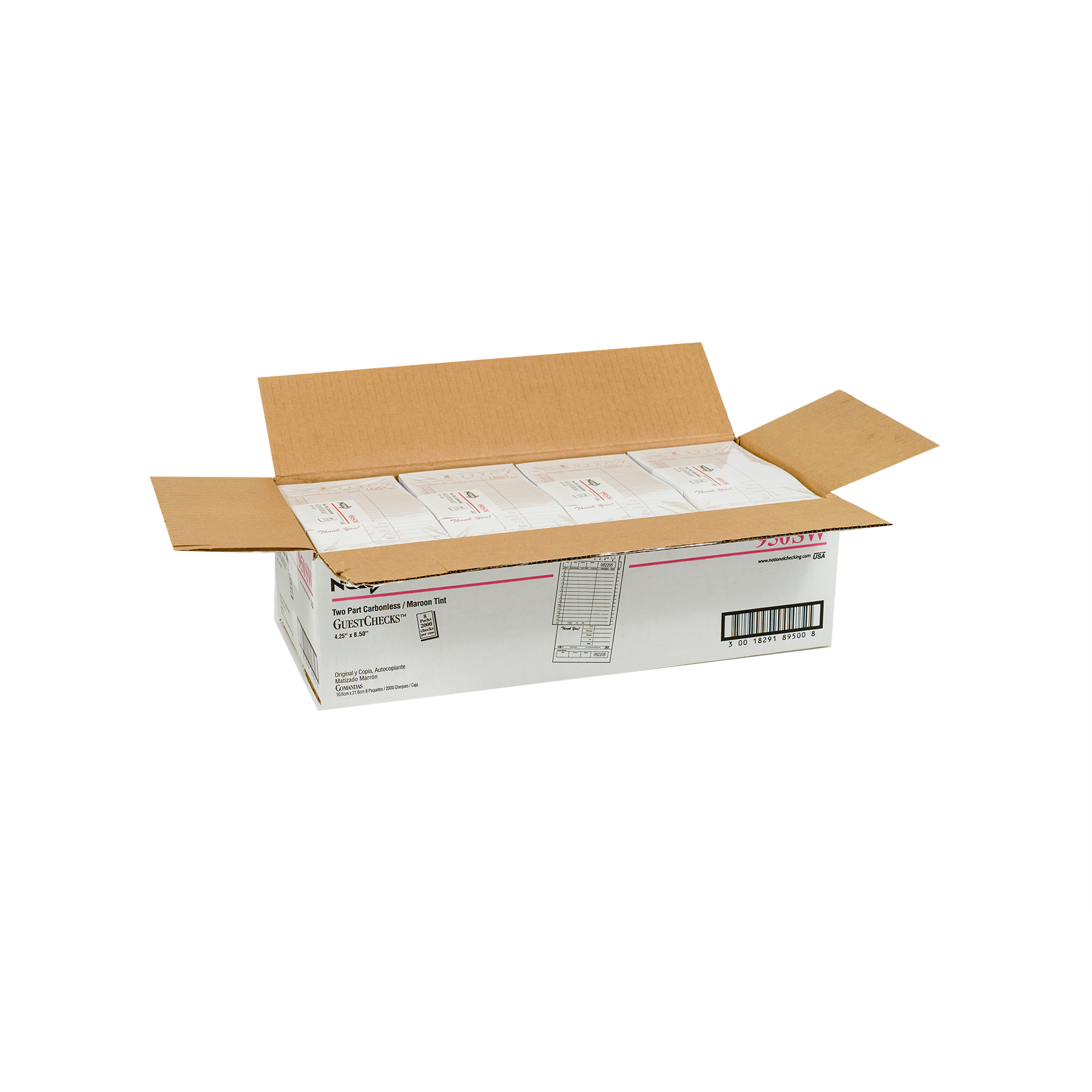 National Checking Company Carbonless Guest Check Board - 2 Part Maroon, 15 Line, 4.20 x 8.38 inch -- 2000 per case.