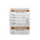 National Checking Thursday Item Date Use By Removable Trilingual Label, 2 x 2 inch 500 labels per roll -- 18 rolls per case.