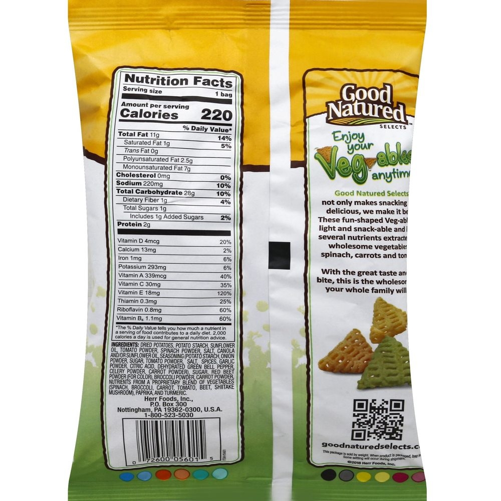 Herrs Good Natured Baked Veg Ables Crispy Potato Veggie Snack, 1.5 Ounce -- 6 per case