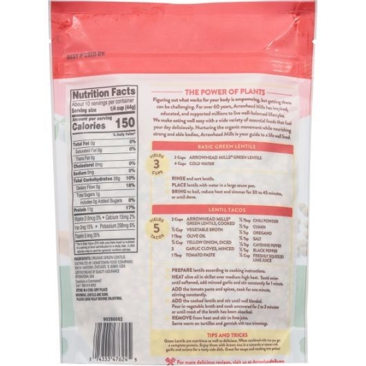 Arrowhead Mills Green Lentils, 1 Pound -- 6 Per Case