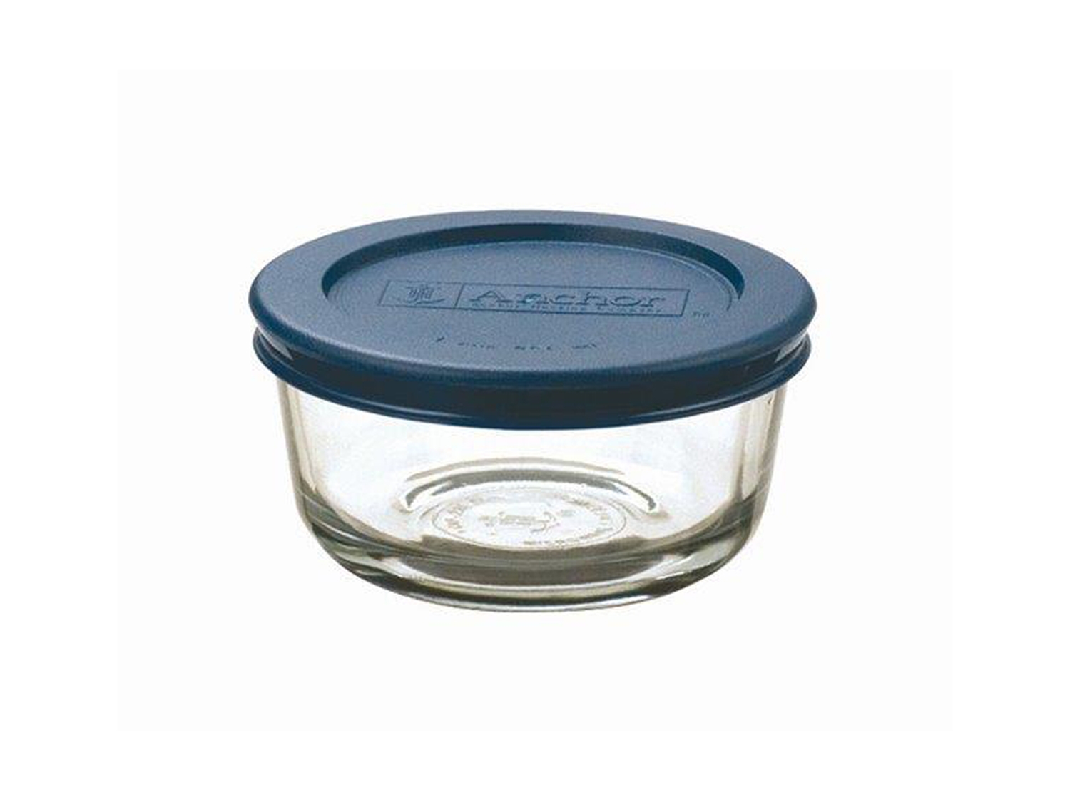 Anchor Hocking Glass Round Storage Bowl with Blue Plastic Lid -- 6 per case.