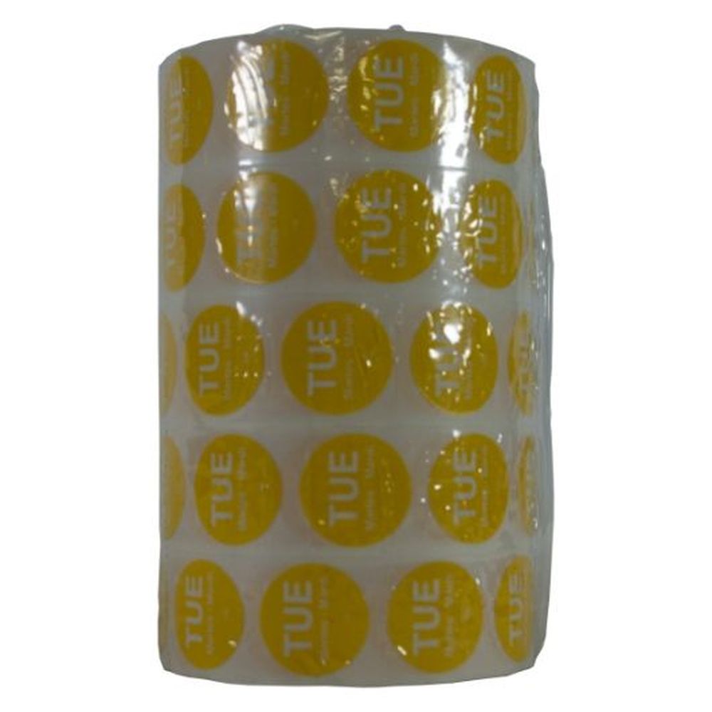Daymark DuraMark 0.75 inch Circle Tuesday Day of the Week Label Roll, 5 count - 32 rolls per case