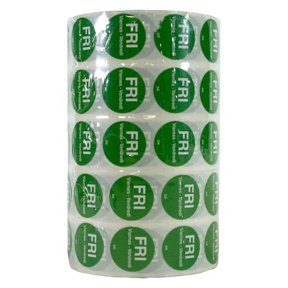 Daymark DuraMark 0.75 inch Circle Friday Day of the Week Label Roll, 5 count - 32 rolls per case