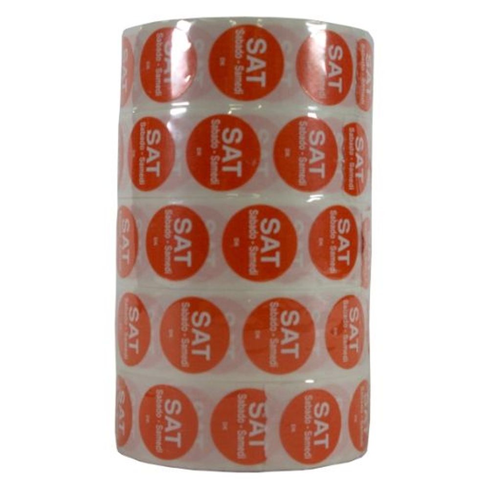 Daymark DuraMark 0.75 inch Circle Saturday Day of the Week Label Roll, 5 count - 32 rolls per case